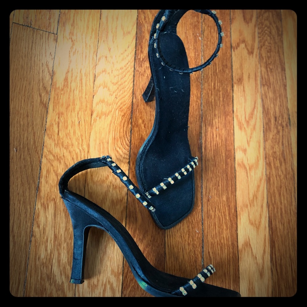 Squared toe strappy heels with rhinestones
